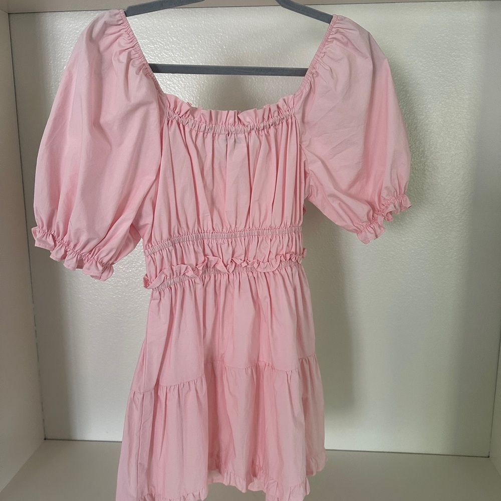 Pink Ruched Sundress with Puff Sleeves - Picture 2 of 3
